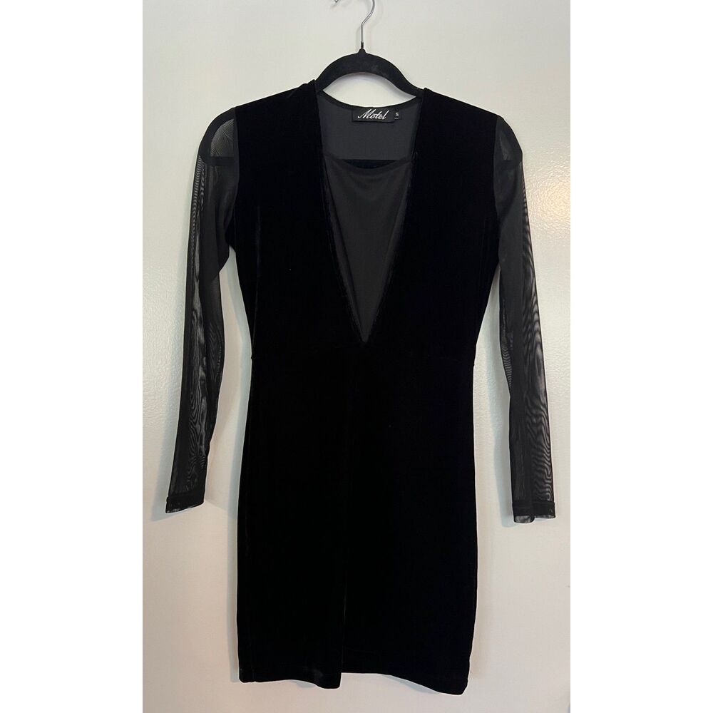 Motel Mesh Black Velvet Mini Dress Small